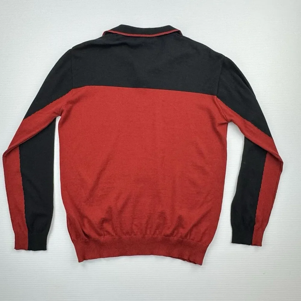 RNT23 Ron Tomson Polo Sweater Mens XL Red Black Colorblock Long Sleeve